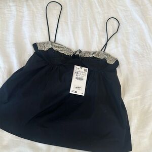 Black spaghetti strap top with rhinestones